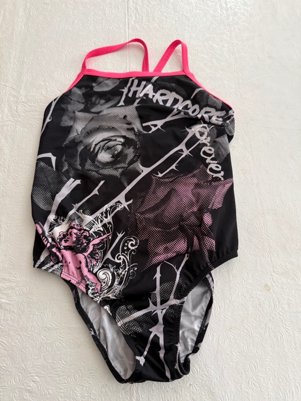 Hard Core Sport Wms Black Gray pink Swimsuit size 36